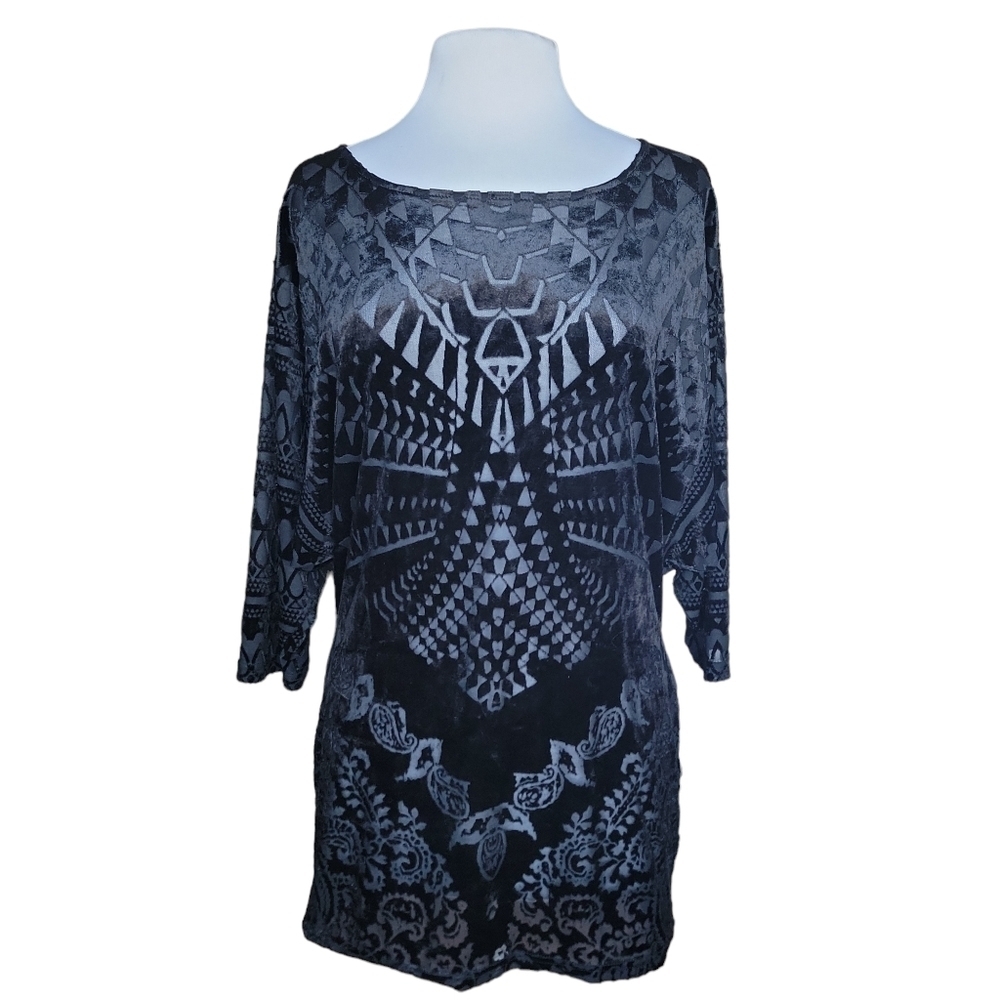Black Geometric & Floral Print Tunic Top